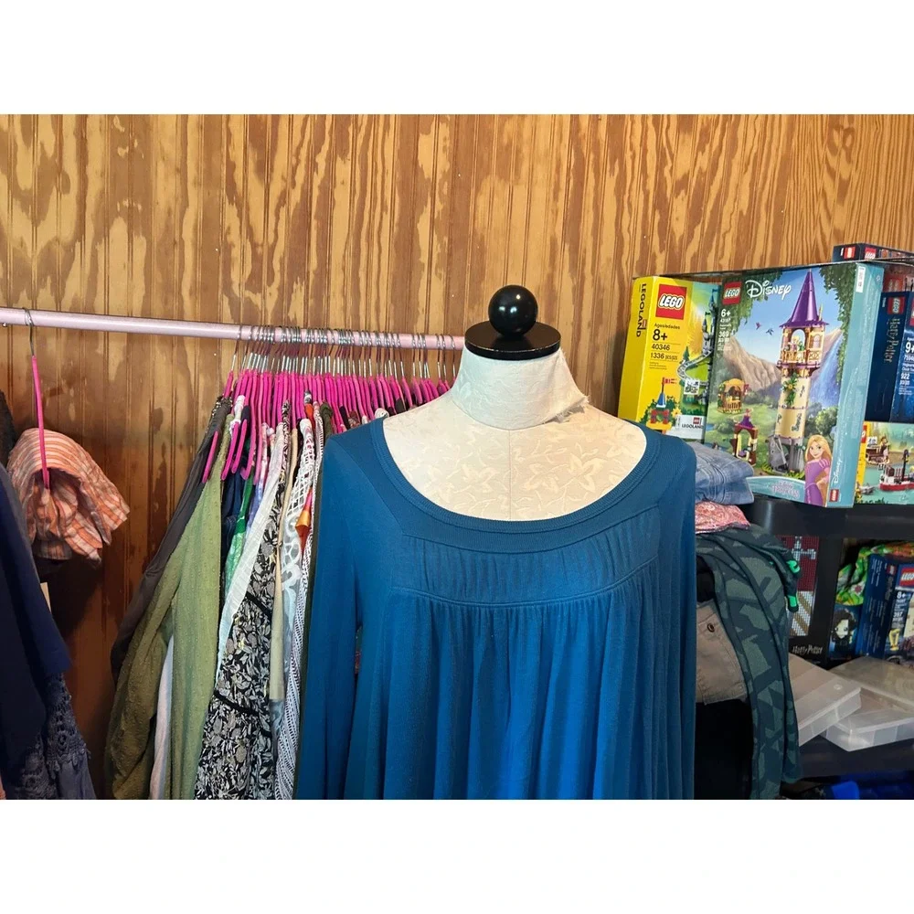 We The Free Free People Teal Blue Ribbed Knit Long Sleeve Tunic Top Boho S